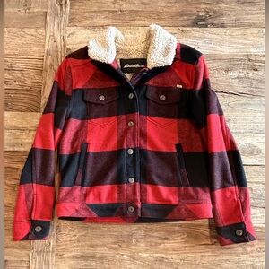 Eddie Bauer Buffalo Plaid Wool Sherpa Lined Jacket – Red Black – Women’s M